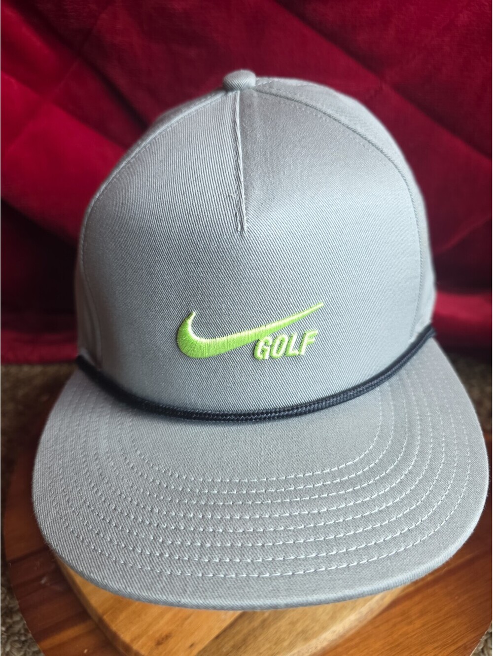 Nike Golf Hat Cap Snap Back Mens Gray Rope Retro 72 Dri FIT Swoosh Embroidered